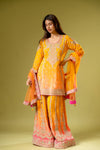 Mango Gold Crepe Readymade Sharara Set With Net Dupatta