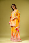 Mango Gold Crepe Readymade Sharara Set With Net Dupatta