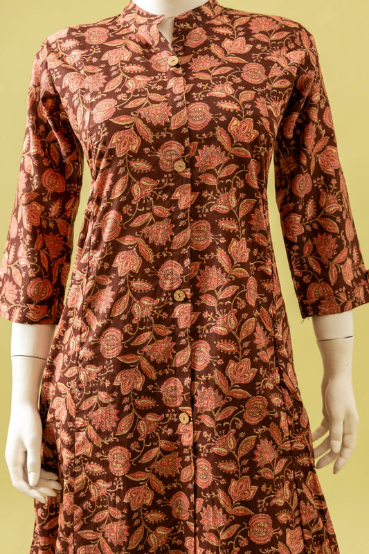 Garnet Floral Printed Cotton Kurti With Pant