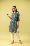 Grey Digital Printed Cotton Readymade Long Kurta