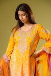 Mango Gold Crepe Readymade Sharara Set With Net Dupatta