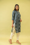 Grey Digital Printed Cotton Readymade Long Kurta