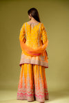 Mango Gold Crepe Readymade Sharara Set With Net Dupatta