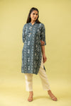 Grey Digital Printed Cotton Readymade Long Kurta