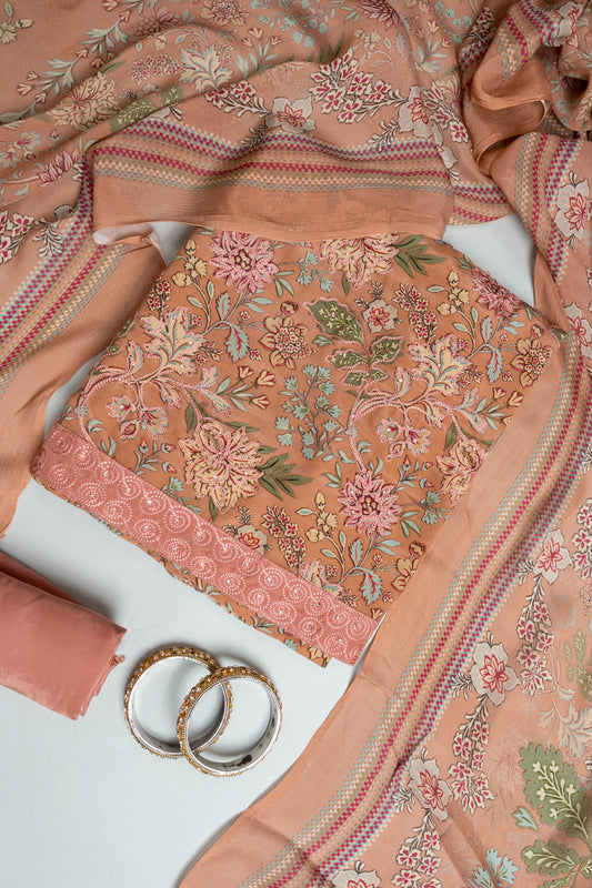Copper Crepe Unstitched Salwar Suit With Crepe Dupatta
