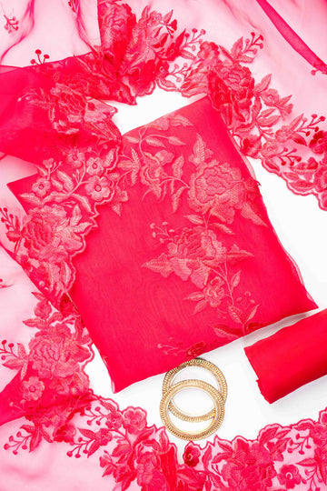 Rani Organza Unstitched Salwar Suit With Chiffon Dupatta