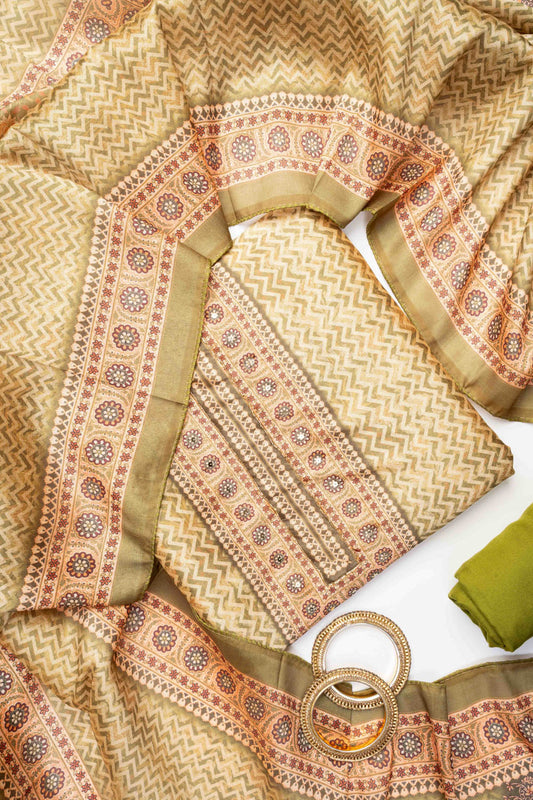 Pista Cotton Unstitched Salwar Suit With Cotton Dupatta