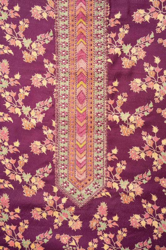 Garnet Pashmina Unstitched Salwar Suit With Pashmina Dupatta