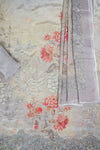 Grey Crepe Unstitched Salwar Suit With Chinon Dupatta