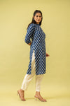 Indigo Blue Floral Printed Cotton Readymade Long Kurta