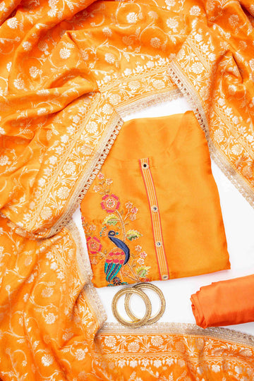 Orange Crepe Tissue Unstitched Salwar Suit With Tissue Dupatta