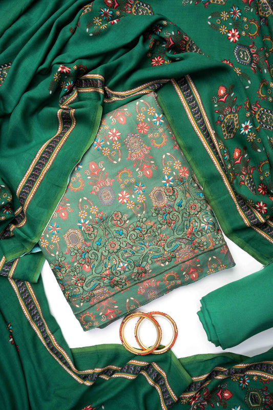 Mint Green Pashmina Unstitched Salwar Suit With Pashmina Dupatta