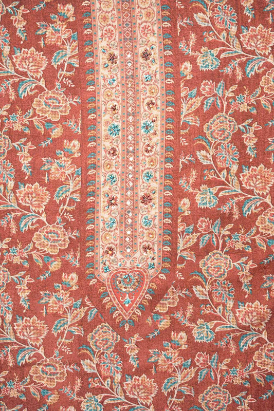 Maroon Pashmina Unstitched Salwar Suit With Pashmina Dupatta