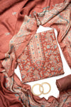 Maroon Pashmina Unstitched Salwar Suit With Pashmina Dupatta