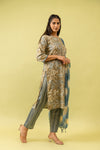 Olive Cotton Readymade Suit And Pant With Cotton Dupatta