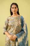 Olive Cotton Readymade Suit And Pant With Cotton Dupatta