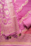 Mauve Banarasi Silk Unstitched Salwar Suit With Silk Dupatta