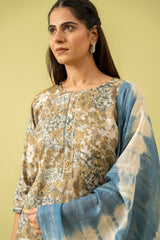 Olive Cotton Kurti And Pant With Cotton Dupatta