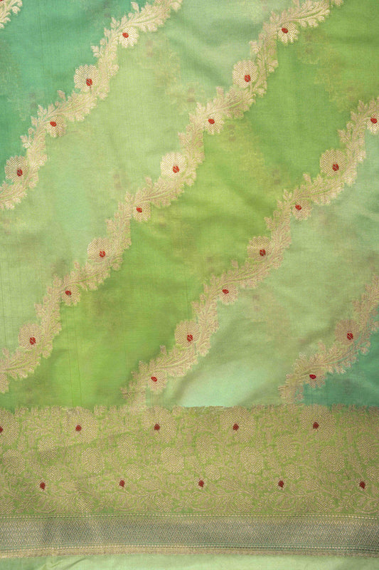 Pista Banarasi Silk Unstitched Salwar Suit With Silk Dupatta