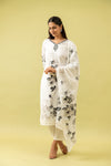 Off White Cotton Readymade Suit And Pant With Cotton Dupatta