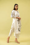 Off White Cotton Readymade Suit And Pant With Cotton Dupatta