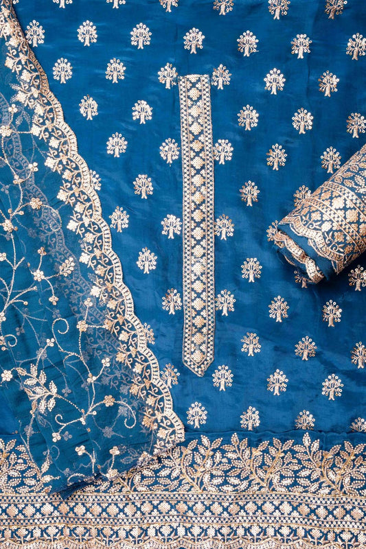 Peacock Organza Unstitched Salwar Suit With Chiffon Dupatta