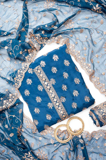 Peacock Organza Unstitched Salwar Suit With Chiffon Dupatta