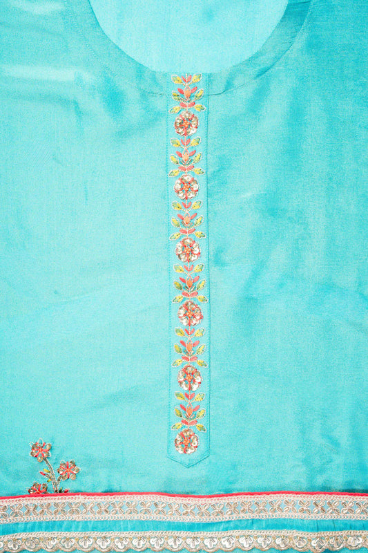 Firozi Crepe Tissue Unstitched Salwar Suit With Tissue Dupatta