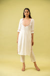 White Digital Printed Cotton Readymade Long Kurta