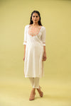 White Digital Printed Cotton Readymade Long Kurta