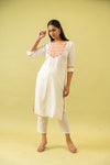 White Digital Printed Cotton Readymade Long Kurta