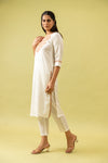 White Digital Printed Cotton Readymade Long Kurta