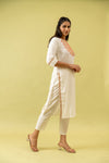 White Digital Printed Cotton Readymade Long Kurta