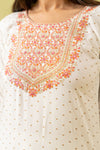 White Digital Printed Cotton Readymade Long Kurta