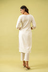 White Digital Printed Cotton Readymade Long Kurta