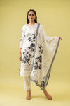 White Cotton Readymade Suit And Pant With Cotton Dupatta