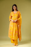 Mustard Crepe Readymade Suit And Palazzo With Crepe Dupatta