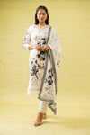 White Cotton Readymade Suit And Pant With Cotton Dupatta