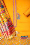 Mustard Organza Unstitched Salwar Suit With Dola Silk Dupatta