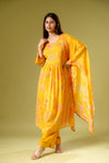 Mustard Crepe Readymade Suit And Palazzo With Crepe Dupatta