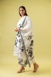 White Cotton Readymade Suit And Pant With Cotton Dupatta