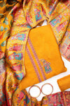 Mustard Organza Unstitched Salwar Suit With Dola Silk Dupatta