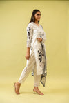 White Cotton Readymade Suit And Pant With Cotton Dupatta