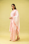 White Peach Cotton Readymade Suit And Pant With Cotton Dupatta