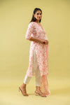 White Peach Cotton Readymade Suit And Pant With Cotton Dupatta