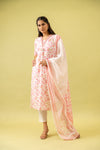 White Peach Cotton Readymade Suit And Pant With Cotton Dupatta