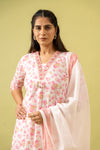 White Peach Cotton Readymade Suit And Pant With Cotton Dupatta