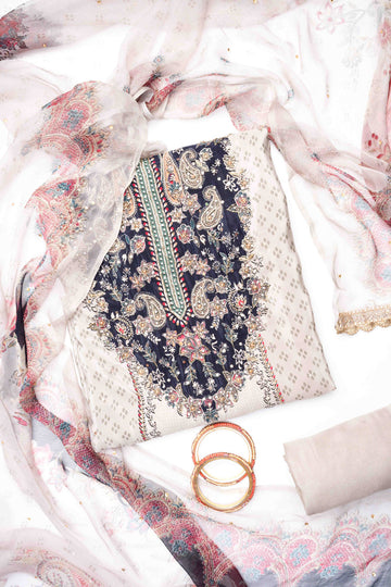 Grey Crepe Unstitched Salwar Suit With Crepe Dupatta