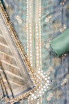 Bluish Grey Organza Unstitched Salwar Suit With Organza Dupatta
