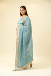 Sky Blue Cotton Readymade Suit And Palazzo With Organza Dupatta